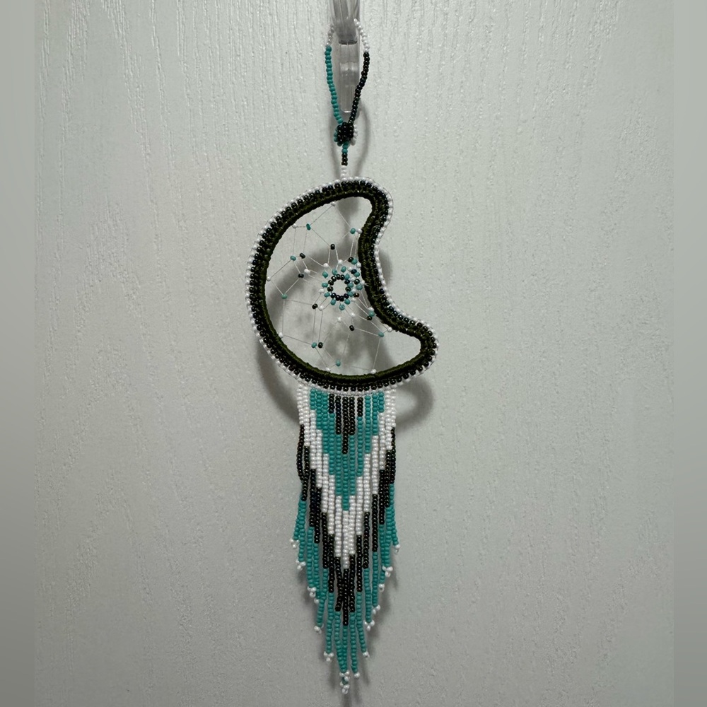 Huichol Beaded Crescent Moon Dreamcatcher